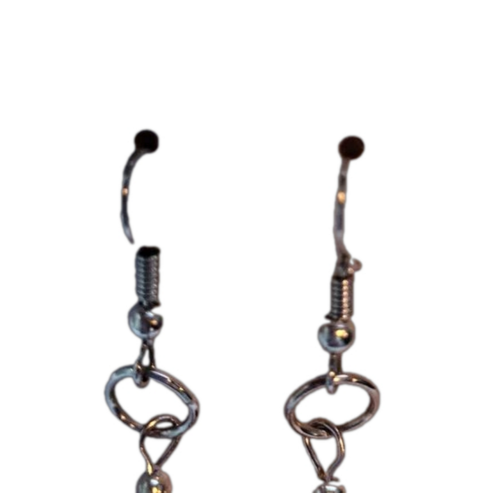 Handmade Bead and Silver Block Dangle French Wire Pierced Earrings - Picture 3 of 4